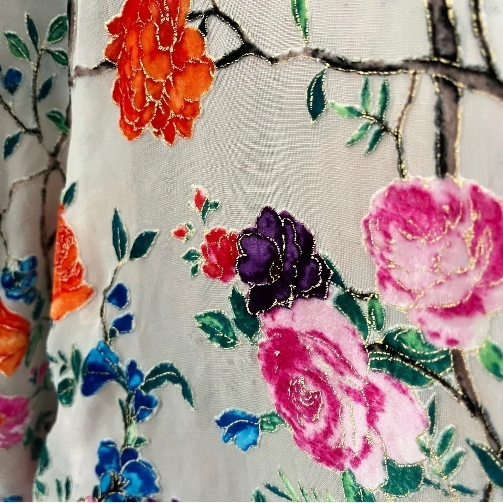FRANCESCA MIRANDA Francesca Floral Silk Blend Devore Long Kimono‎